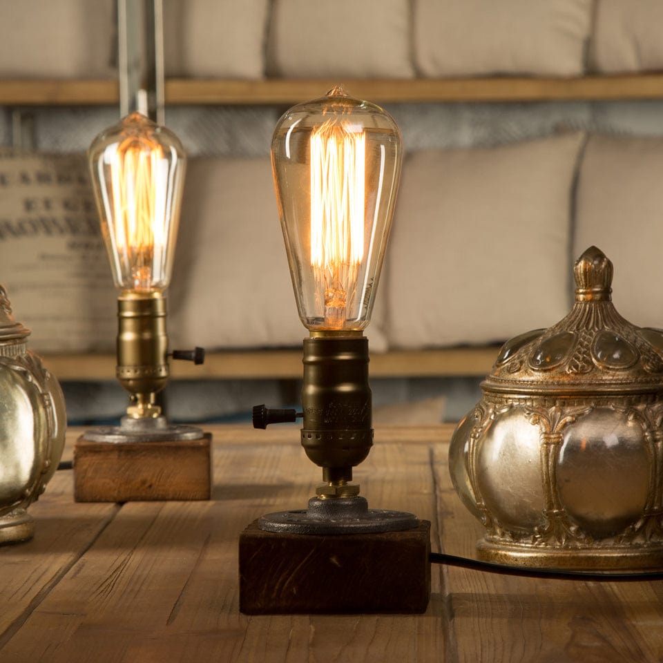 Lampe de Chevet en Métal et Bois Industriel